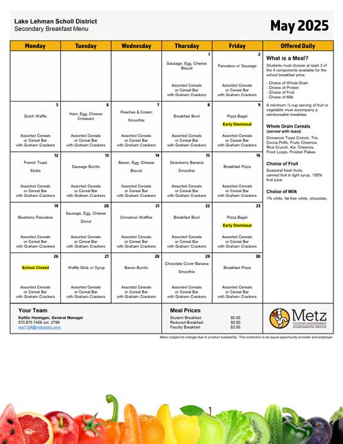 Breakfast menu