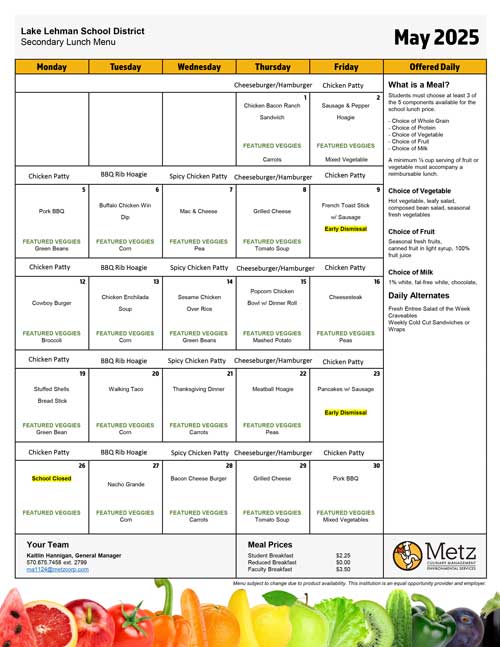 Lunch menu