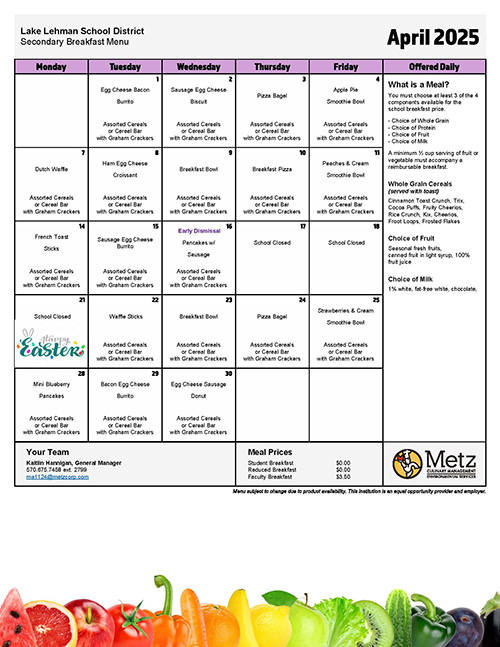 Breakfast menu