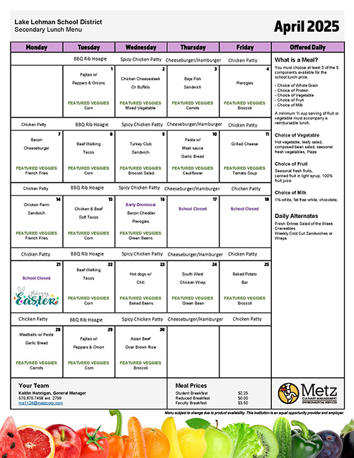 Lunch menu