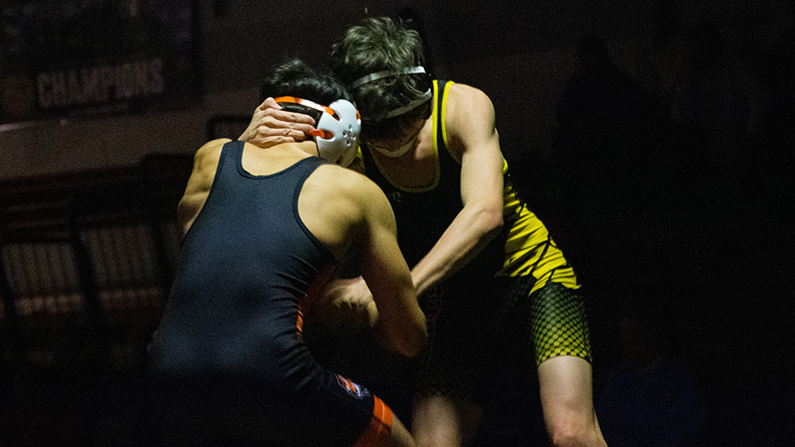 Two wrestlers during a meet